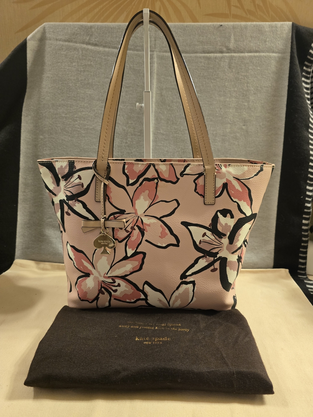 kate spade Pink Floral Leather Tote with Dual Top Handles